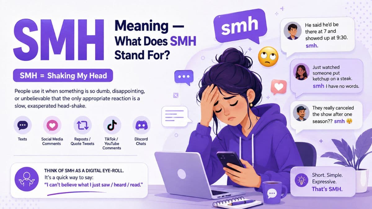 SMH Meaning - illustration of person shaking their head with text message bubbles